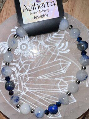 Handmade Lapis Lazuli & Dumortierite Crystal Bracelet by Aetherra Jewelry